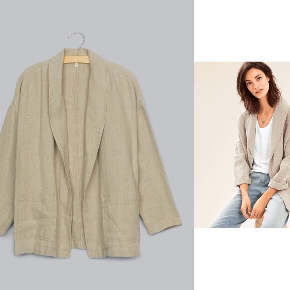 EILEEN FISHER 100% linen shawl collar jacket in black (M) - Picture 2 of 16